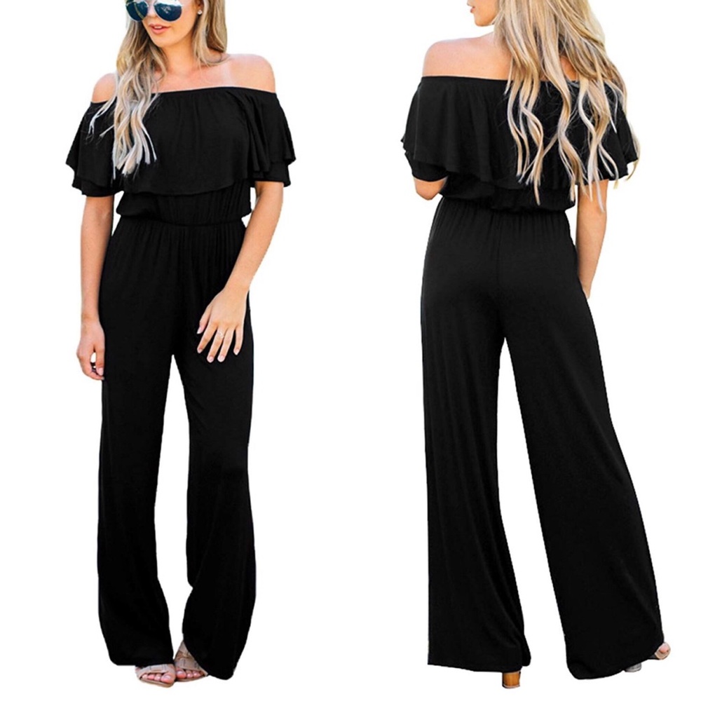 Off The Shoulder Black Romper Stretchy Material L
